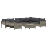 10 Piece Garden Lounge Set with Cushions Grey Poly Rattan - Side View
