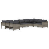 10 Piece Garden Lounge Set with Cushions Grey Poly Rattan - Front View