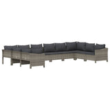 10 Piece Garden Lounge Set with Cushions Grey Poly Rattan - Side View