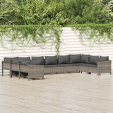 10 Piece Garden Lounge Set with Cushions Grey Poly Rattan