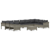 11 Piece Garden Lounge Set with Cushions Grey Poly Rattan - Front View