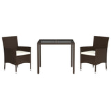 3 Piece Garden Dining Set with Cushions Brown Poly Rattan - Side View