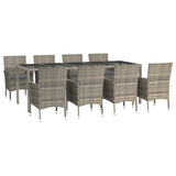9 Piece Garden Dining Set with Cushions Grey Poly Rattan
