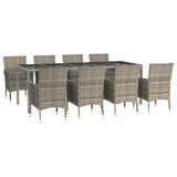 9 Piece Garden Dining Set with Cushions Grey Poly Rattan - Side View