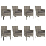 9 Piece Garden Dining Set with Cushions Grey Poly Rattan