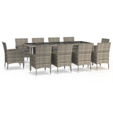 11 Piece Garden Dining Set with Cushions Grey Poly Rattan - Front View
