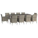 11 Piece Garden Dining Set with Cushions Grey Poly Rattan - Side View