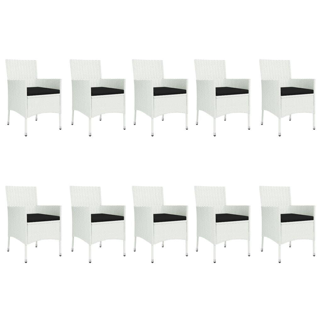 11 Piece Garden Dining Set with Cushions White Poly Rattan