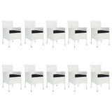 11 Piece Garden Dining Set with Cushions White Poly Rattan