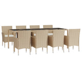 9 Piece Garden Dining Set with Cushions Beige Poly Rattan