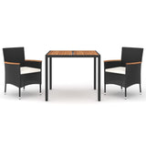 3 Piece Garden Dining Set with Cushions Black Poly Rattan