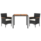 3 Piece Garden Dining Set with Cushions Black Poly Rattan