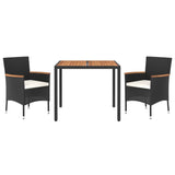 3 Piece Garden Dining Set with Cushions Black Poly Rattan - Side View