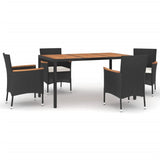5 Piece Garden Dining Set with Cushions Black Poly Rattan - Front View