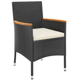 5 Piece Garden Dining Set with Cushions Black Poly Rattan - 45-Degree Angle