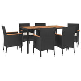 7 Piece Garden Dining Set with Cushions Black Poly Rattan
