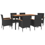 7 Piece Garden Dining Set with Cushions Black Poly Rattan