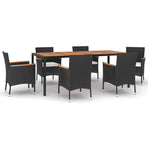 7 Piece Garden Dining Set with Cushions Black Poly Rattan