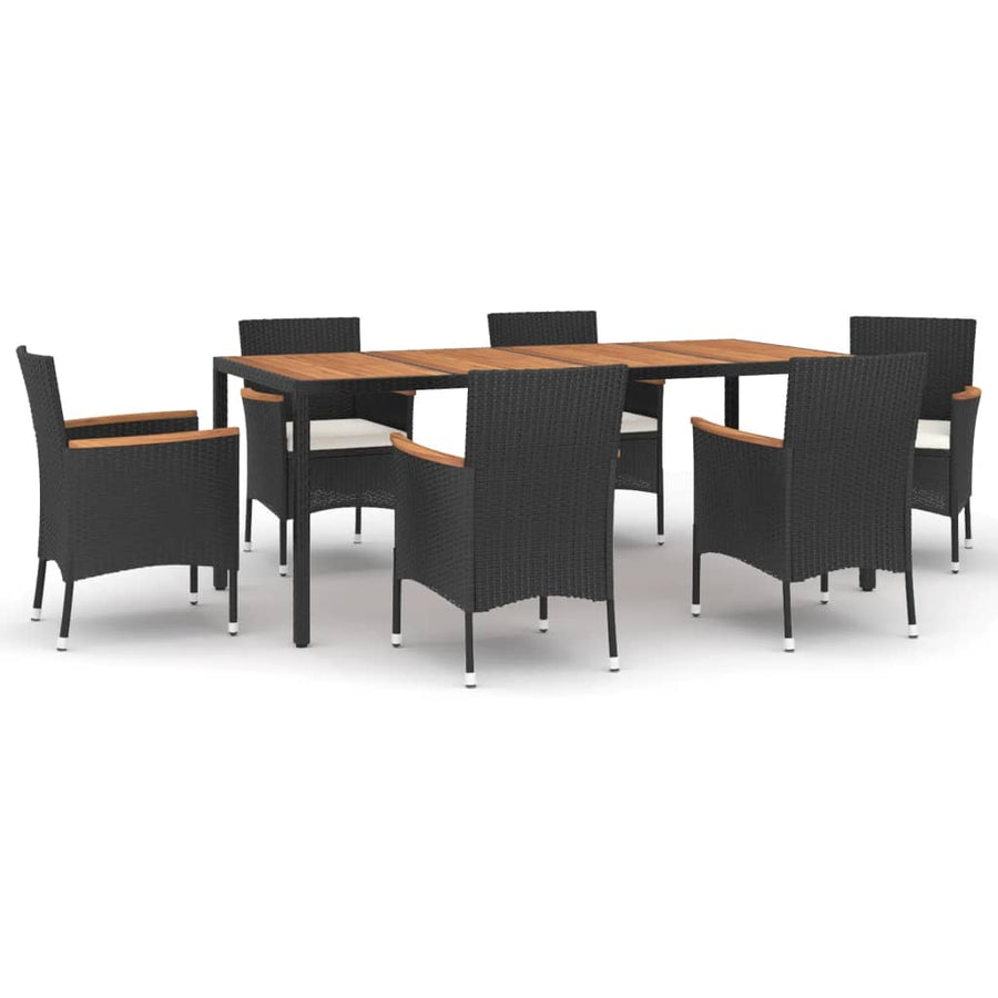 7 Piece Garden Dining Set with Cushions Black Poly Rattan