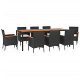 9 Piece Garden Dining Set with Cushions Black Poly Rattan - Side View