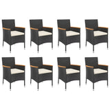 9 Piece Garden Dining Set with Cushions Black Poly Rattan