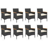 9 Piece Garden Dining Set with Cushions Black Poly Rattan - Top-Down View