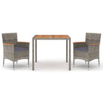 3 Piece Garden Dining Set with Cushions Grey Poly Rattan