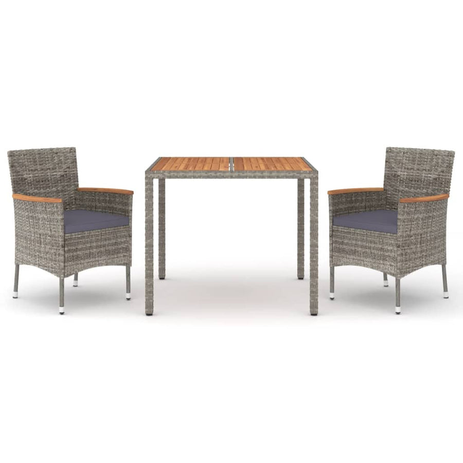 3 Piece Garden Dining Set with Cushions Grey Poly Rattan