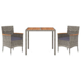 3 Piece Garden Dining Set with Cushions Grey Poly Rattan - Side View