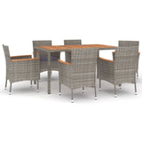 7 Piece Garden Dining Set with Cushions Grey Poly Rattan - Front View