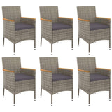 7 Piece Garden Dining Set with Cushions Grey Poly Rattan
