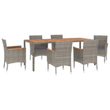 7 Piece Garden Dining Set with Cushions Grey Poly Rattan - Side View