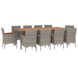 11 Piece Garden Dining Set with Cushions Grey Poly Rattan - Side View
