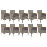 11 Piece Garden Dining Set with Cushions Grey Poly Rattan - Top-Down View