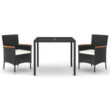 3 Piece Garden Dining Set with Cushions Black Poly Rattan