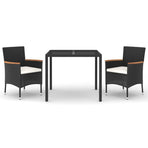 3 Piece Garden Dining Set with Cushions Black Poly Rattan