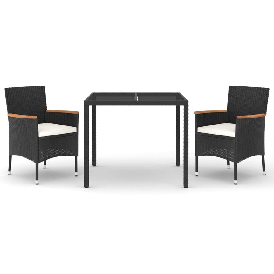3 Piece Garden Dining Set with Cushions Black Poly Rattan