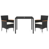 3 Piece Garden Dining Set with Cushions Black Poly Rattan