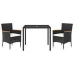 3 Piece Garden Dining Set with Cushions Black Poly Rattan