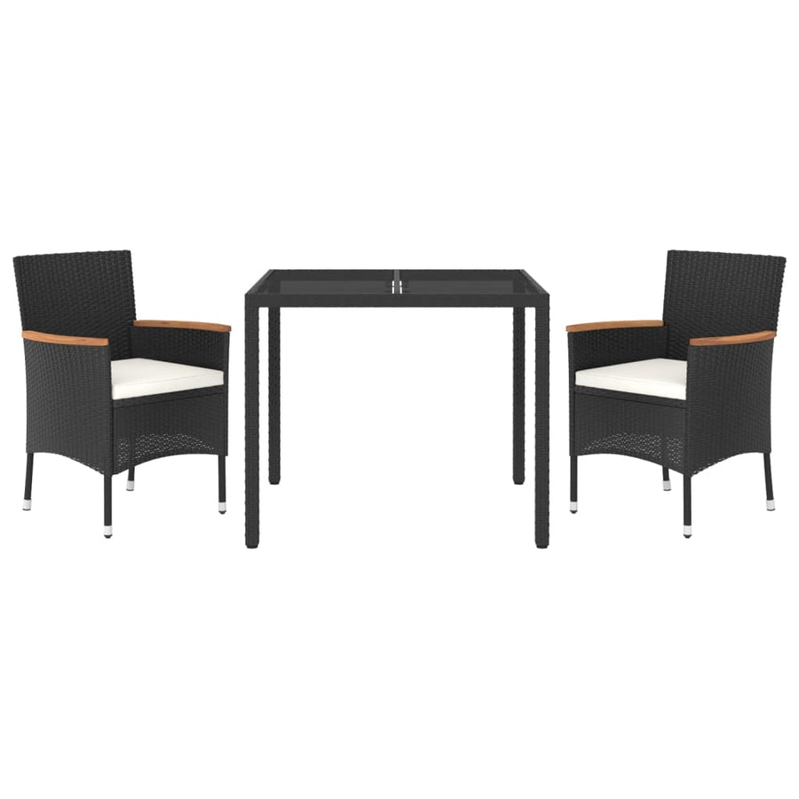 3 Piece Garden Dining Set with Cushions Black Poly Rattan