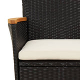 3 Piece Garden Dining Set with Cushions Black Poly Rattan - Rear View
