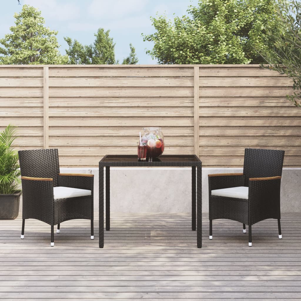 3 Piece Garden Dining Set with Cushions Black Poly Rattan