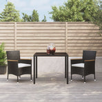 3 Piece Garden Dining Set with Cushions Black Poly Rattan