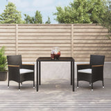 3 Piece Garden Dining Set with Cushions Black Poly Rattan
