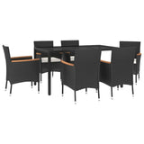 7 Piece Garden Dining Set with Cushions Black Poly Rattan - Side View