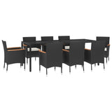 9 Piece Garden Dining Set with Cushions Black Poly Rattan - Side View