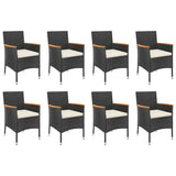 9 Piece Garden Dining Set with Cushions Black Poly Rattan