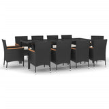 11 Piece Garden Dining Set with Cushions Black Poly Rattan - Front View