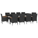 11 Piece Garden Dining Set with Cushions Black Poly Rattan - Side View