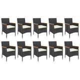11 Piece Garden Dining Set with Cushions Black Poly Rattan - Top-Down View